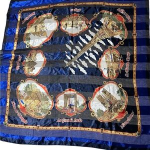 Vintage Paris France Scarf J.Mico Sancho Blue Red Gold Designer 34” Square